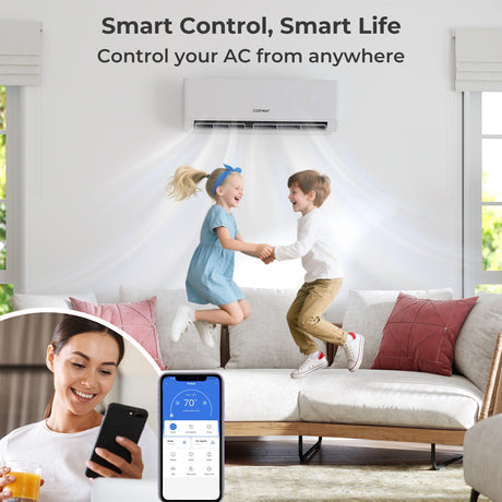 Aire acondicionado mini split de 30000 BTU, 2 zonas, 23 SEER2, con WiFi y bomba de calor