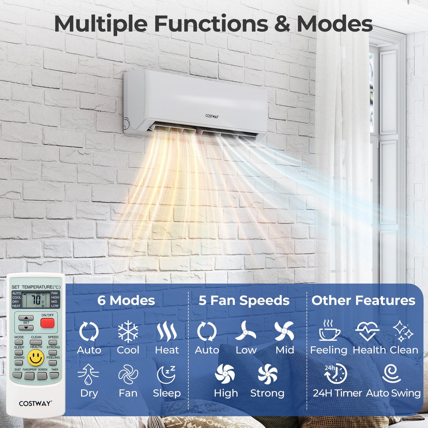 Aire acondicionado mini split de 30000 BTU, 2 zonas, 23 SEER2, con WiFi y bomba de calor