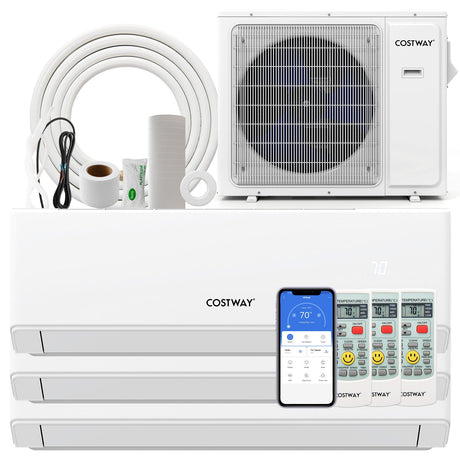Aire acondicionado Mini Split de 30000 BTU, 3 Zonas, 23 SEER2, con WiFi y Bomba de Calor