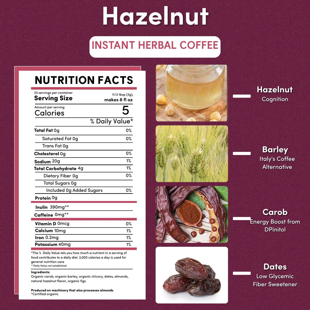 Instant Hazelnut Herbal Coffee