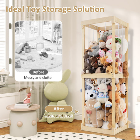 300L Almacenamiento grande de animales de peluche con tapa abierta y cuerdas elásticas