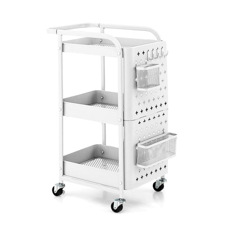 Carrito de almacenamiento utilitario de 3 niveles con cestas de tablero perforado DIY