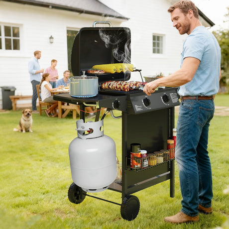 Parrilla de gas propano con quemador exterior de 30 000 BTU sobre ruedas - Negra