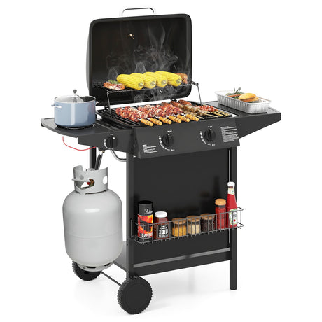 Parrilla de gas propano con quemador exterior de 30 000 BTU sobre ruedas - Negra