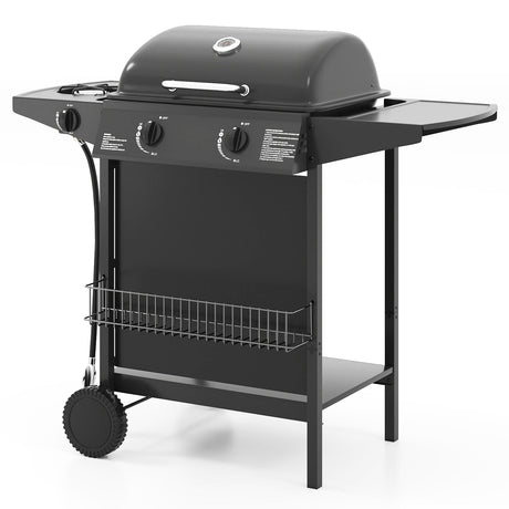 Parrilla de gas propano con quemador exterior de 30 000 BTU sobre ruedas - Negra