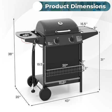 Parrilla de gas propano con quemador exterior de 30 000 BTU sobre ruedas - Negra