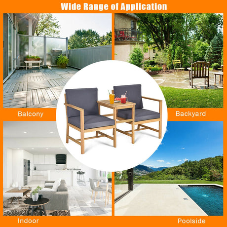 Sofá biplaza de madera de acacia 3 en 1 con mesa de centro separable