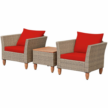 Juego de muebles de patio de ratán de 3 piezas con cojines lavables para jardín o porche