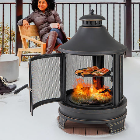 Chimenea de pozo de fuego exterior de 30 pulgadas con parrilla para barbacoa en el jardín