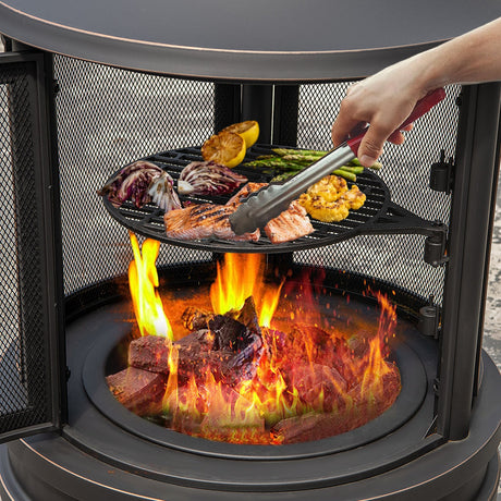 Chimenea de pozo de fuego exterior de 30 pulgadas con parrilla para barbacoa en el jardín