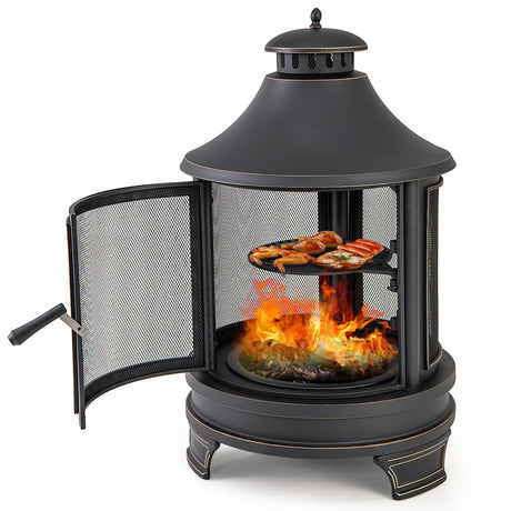 Chimenea de pozo de fuego exterior de 30 pulgadas con parrilla para barbacoa en el jardín