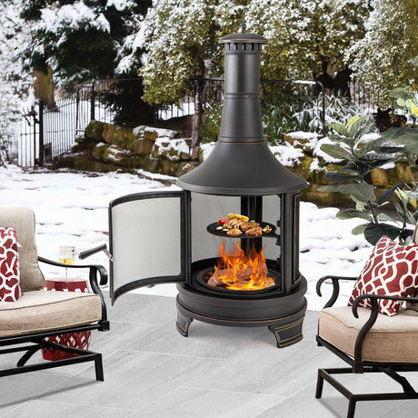 Chimenea de pozo de fuego para exteriores de 30 pulgadas con parrilla para jardín, patio trasero, barbacoa, hoguera, terraza y patio