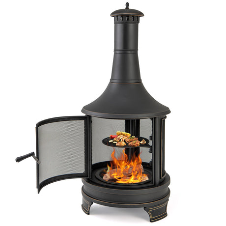 Chimenea de pozo de fuego para exteriores de 30 pulgadas con parrilla para jardín, patio trasero, barbacoa, hoguera, terraza y patio