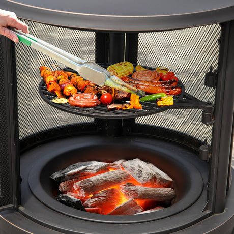 Chimenea de pozo de fuego para exteriores de 30 pulgadas con parrilla para jardín, patio trasero, barbacoa, hoguera, terraza y patio