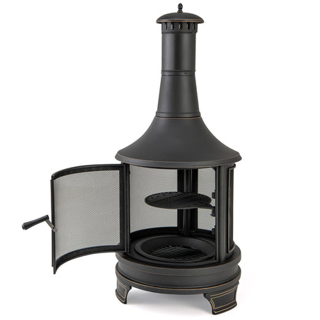 Chimenea de pozo de fuego para exteriores de 30 pulgadas con parrilla para jardín, patio trasero, barbacoa, hoguera, terraza y patio