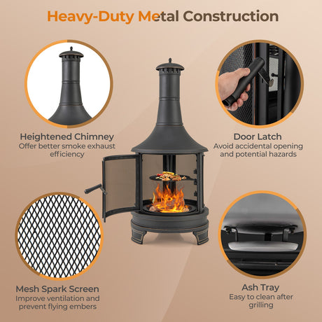 Chimenea de pozo de fuego para exteriores de 30 pulgadas con parrilla para jardín, patio trasero, barbacoa, hoguera, terraza y patio