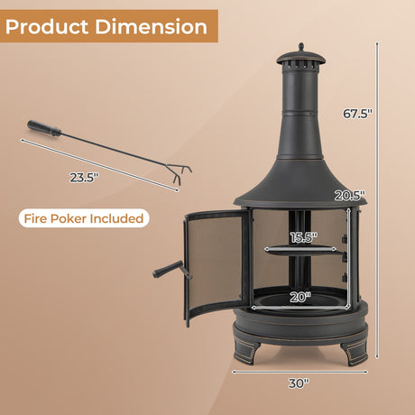Chimenea de pozo de fuego para exteriores de 30 pulgadas con parrilla para jardín, patio trasero, barbacoa, hoguera, terraza y patio