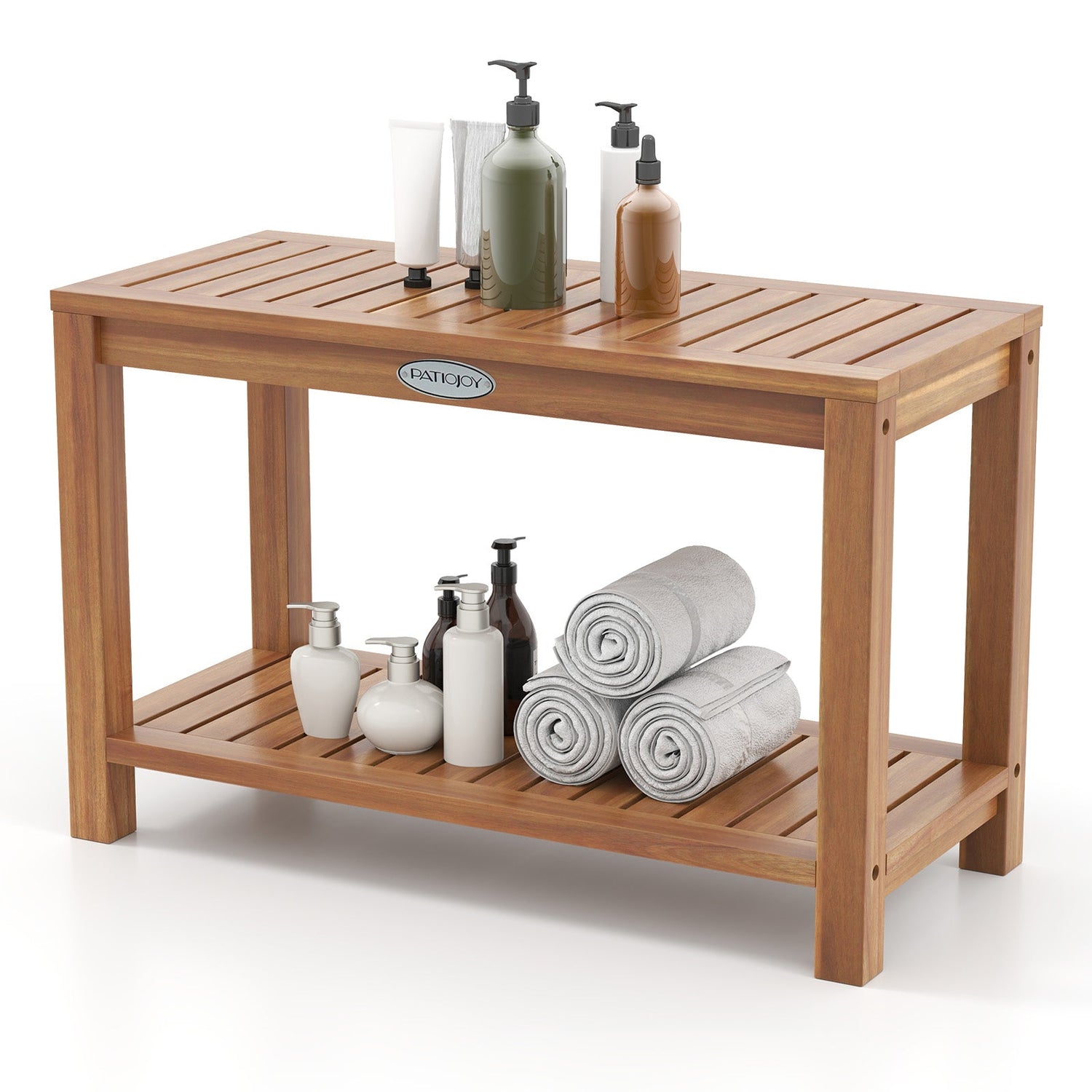 Banco de ducha de madera de teca de 30 pulgadas para interior de ducha con estante de almacenamiento