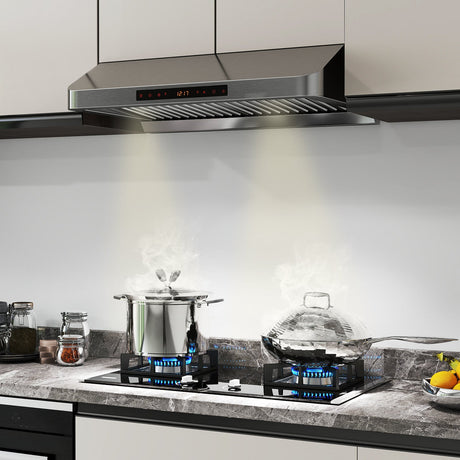 Campana extractora de 30 pulgadas bajo gabinete con recolector de aceite 900 CFM Acero inoxidable Ventilación de cocina-Plateado