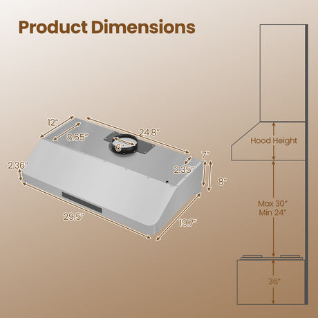 Campana extractora de 30 pulgadas bajo gabinete con recolector de aceite 900 CFM Acero inoxidable Ventilación de cocina-Plateado