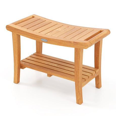Taburete de ducha grande de teca de 30 pulgadas con estante de almacenamiento y almohadillas antideslizantes