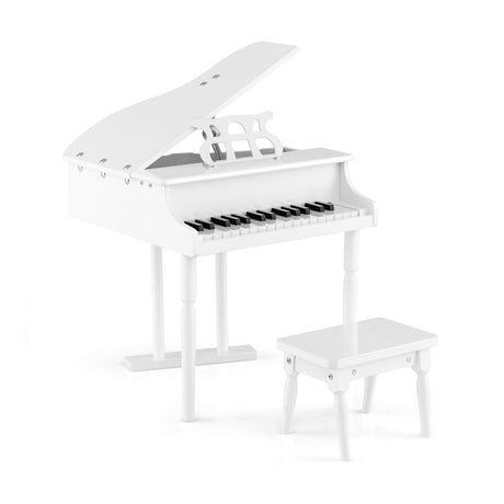 Teclado de piano de juguete de 30 teclas para niños con banqueta, tapa de piano y atril