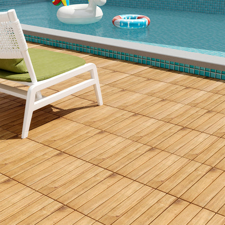 30 baldosas entrelazadas de 30 x 30 cm para terraza de madera de acacia con listones rectos-Natural