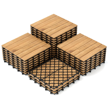 30 baldosas entrelazadas de 30 x 30 cm para terraza de madera de acacia con listones rectos-Natural
