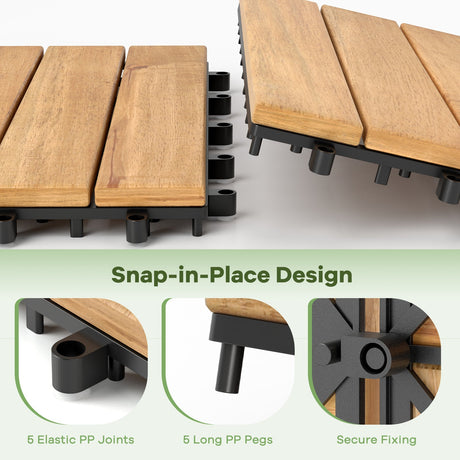 30 baldosas entrelazadas de 30 x 30 cm para terraza de madera de acacia con listones rectos-Natural