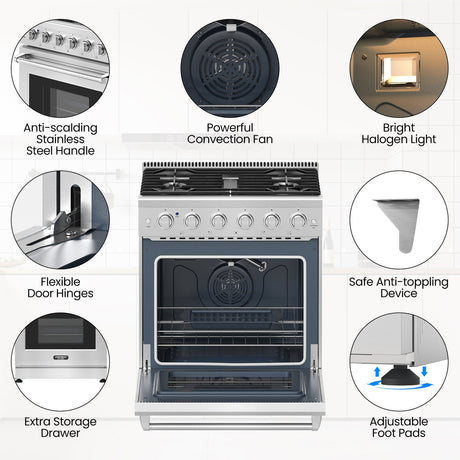 Cocina a gas natural de 30 pulgadas 120 V con encimera de 5 quemadores