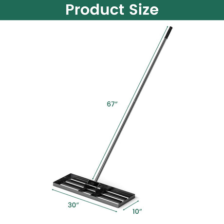 Rastrillo nivelador de césped de 30 x 10 pulgadas con mango ergonómico