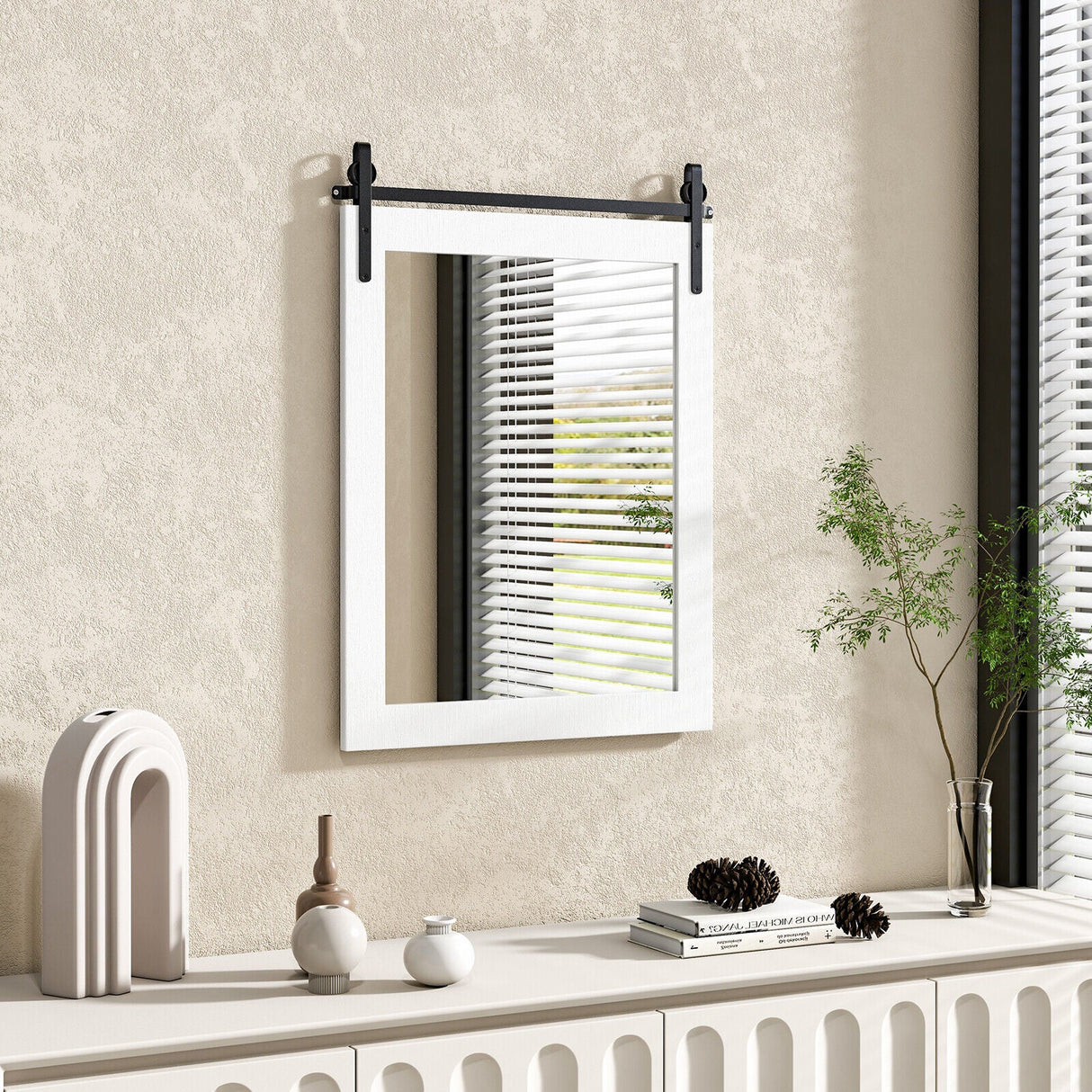 30 x 22 Inch Wall Mount Mirror with Wood Frame