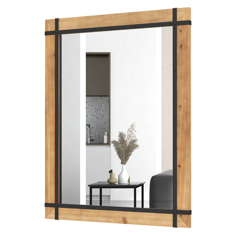 Espejo de pared de 30 x 40 pulgadas con marco de madera de abeto - Natural