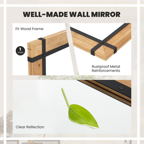 Espejo de pared de 30 x 40 pulgadas con marco de madera de abeto - Natural