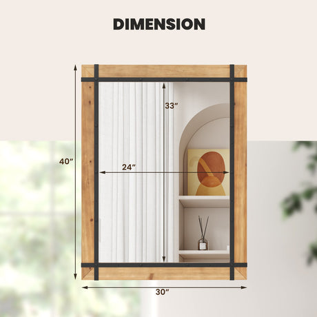 Espejo de pared de 30 x 40 pulgadas con marco de madera de abeto - Natural