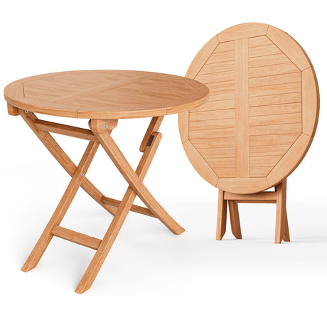 Mesa de café redonda plegable de madera de teca indonesia para patio de 31.5 pulgadas