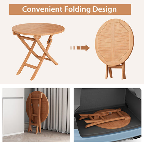 Mesa de café redonda plegable de madera de teca indonesia para patio de 31.5 pulgadas