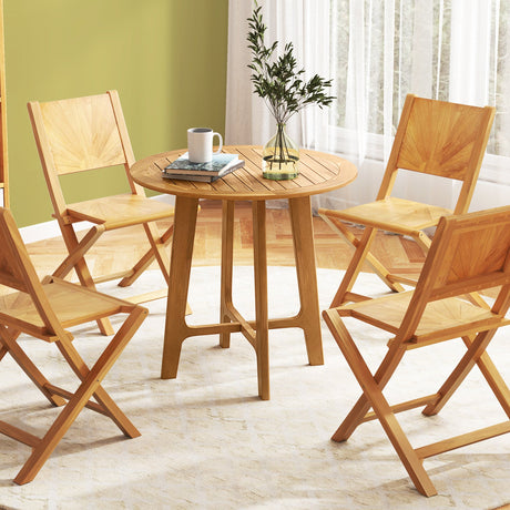 Mesa de comedor para patio de 31.5 pulgadas con tablero de listones y estructura en forma de X