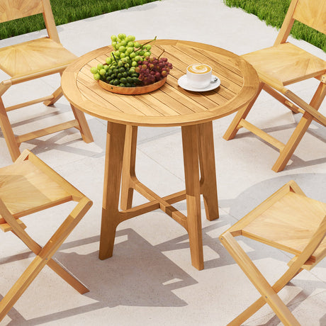 Mesa de comedor para patio de 31.5 pulgadas con tablero de listones y estructura en forma de X