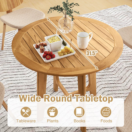 Mesa de comedor para patio de 31.5 pulgadas con tablero de listones y estructura en forma de X