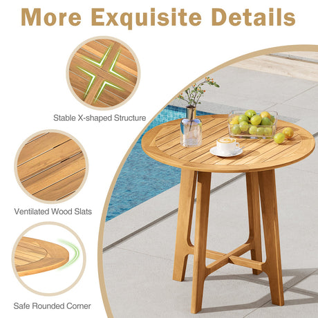 Mesa de comedor para patio de 31.5 pulgadas con tablero de listones y estructura en forma de X