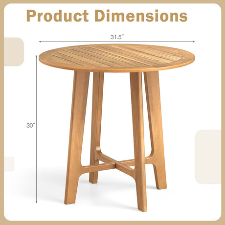 Mesa de comedor para patio de 31.5 pulgadas con tablero de listones y estructura en forma de X