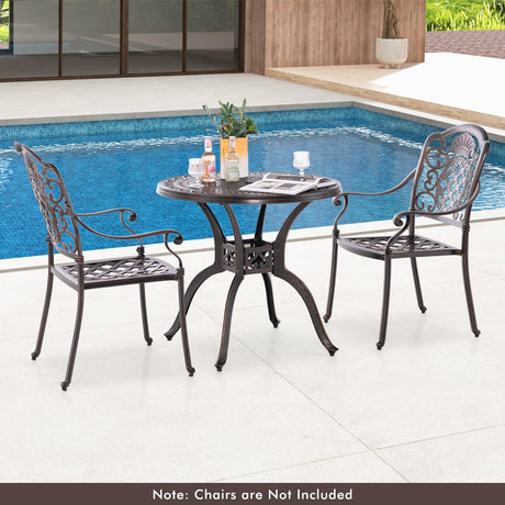 Mesa redonda de patio de aluminio fundido de 31.5 pulgadas con agujero para sombrilla - Cobre