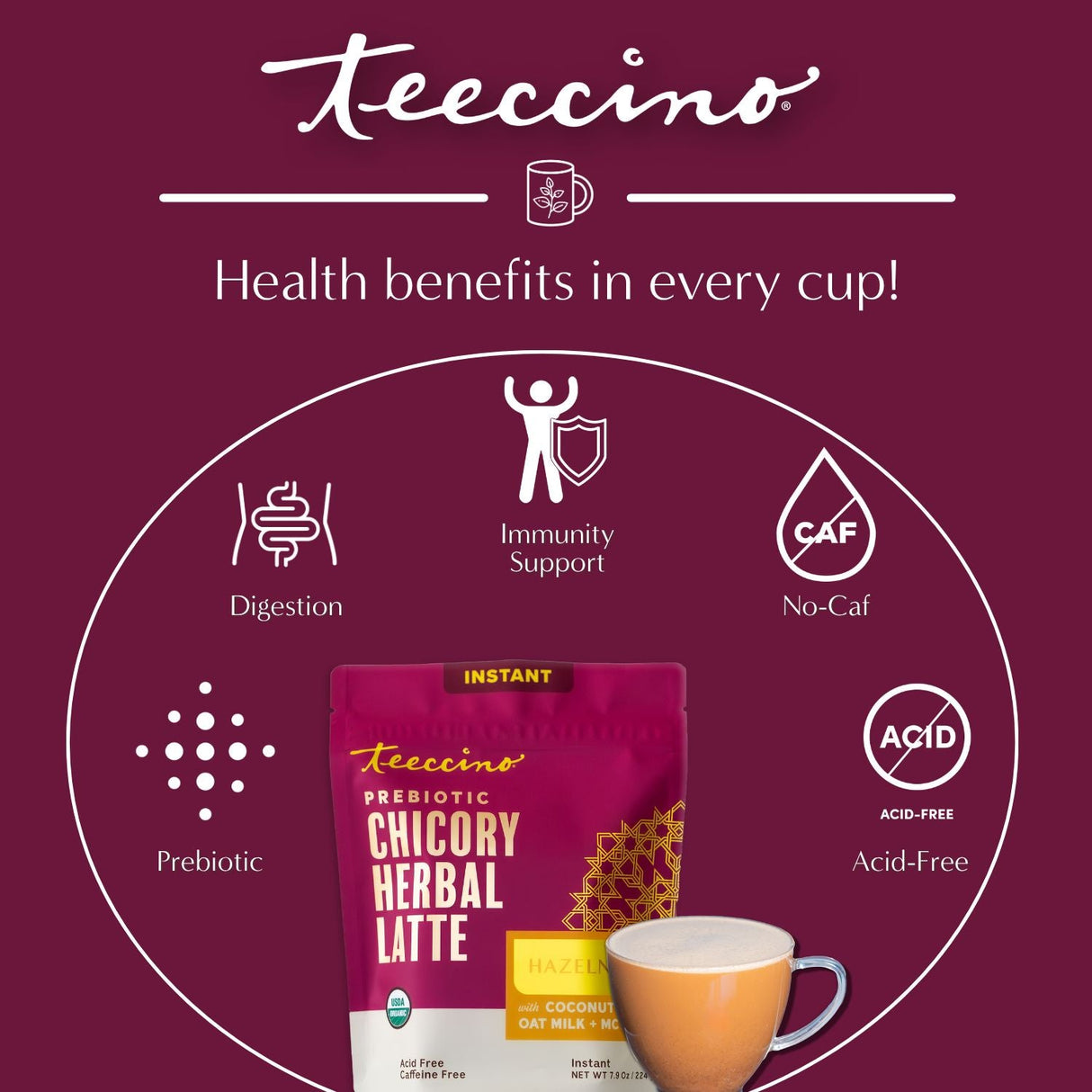 Café con leche herbal instantáneo de avellana