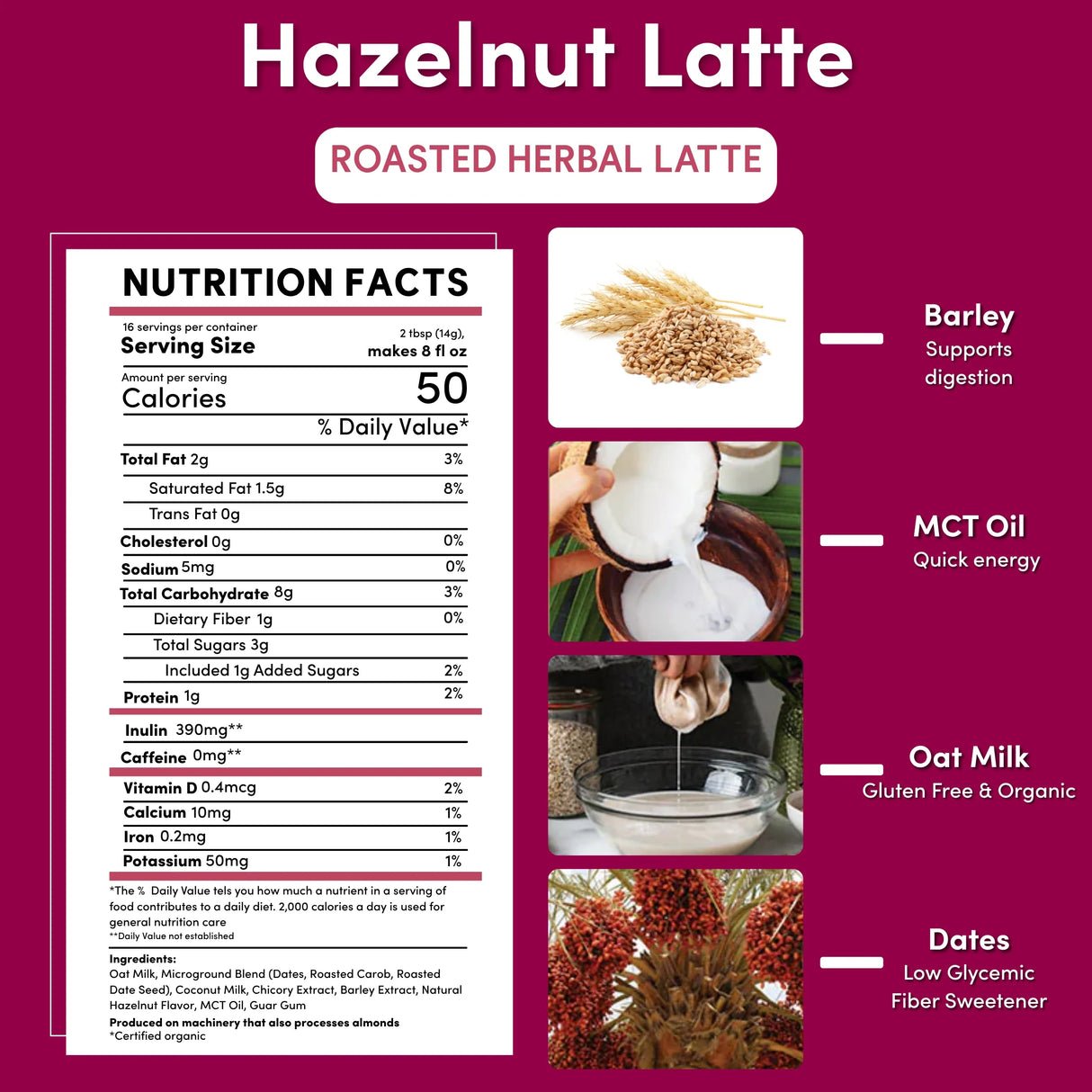 Café con leche herbal instantáneo de avellana