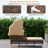 Outdoor Daybed with Retractable Canopy PE Wicker Rattan Patio Lounger
