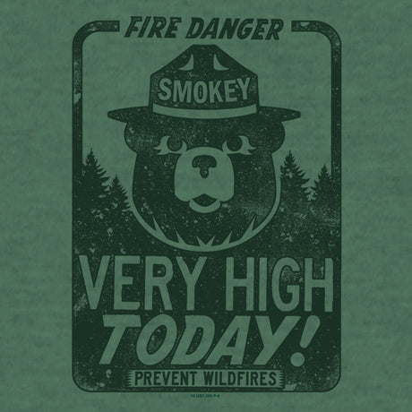 Smokey Bear "Fire Danger Very High Today" T-Shirt - Green