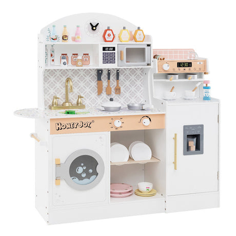 Muebles infantiles 3 en 1: Juego de mesa y sillas infantiles + Estantería + Juegos de cocina infantiles blancos