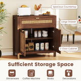 Mueble aparador con puertas de ratán y cajón - Marrón