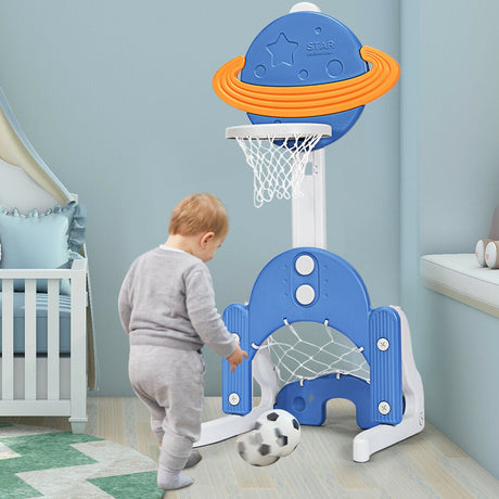 Set de canasta de baloncesto 3 en 1 para niños, ajustable en altura, con pelotas